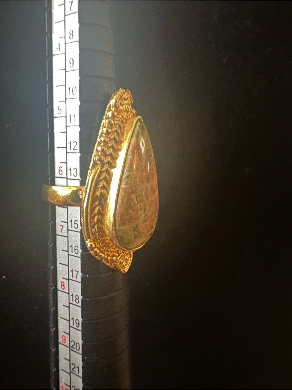 Gold Teardrop Pink & Green Stone Statement Ring